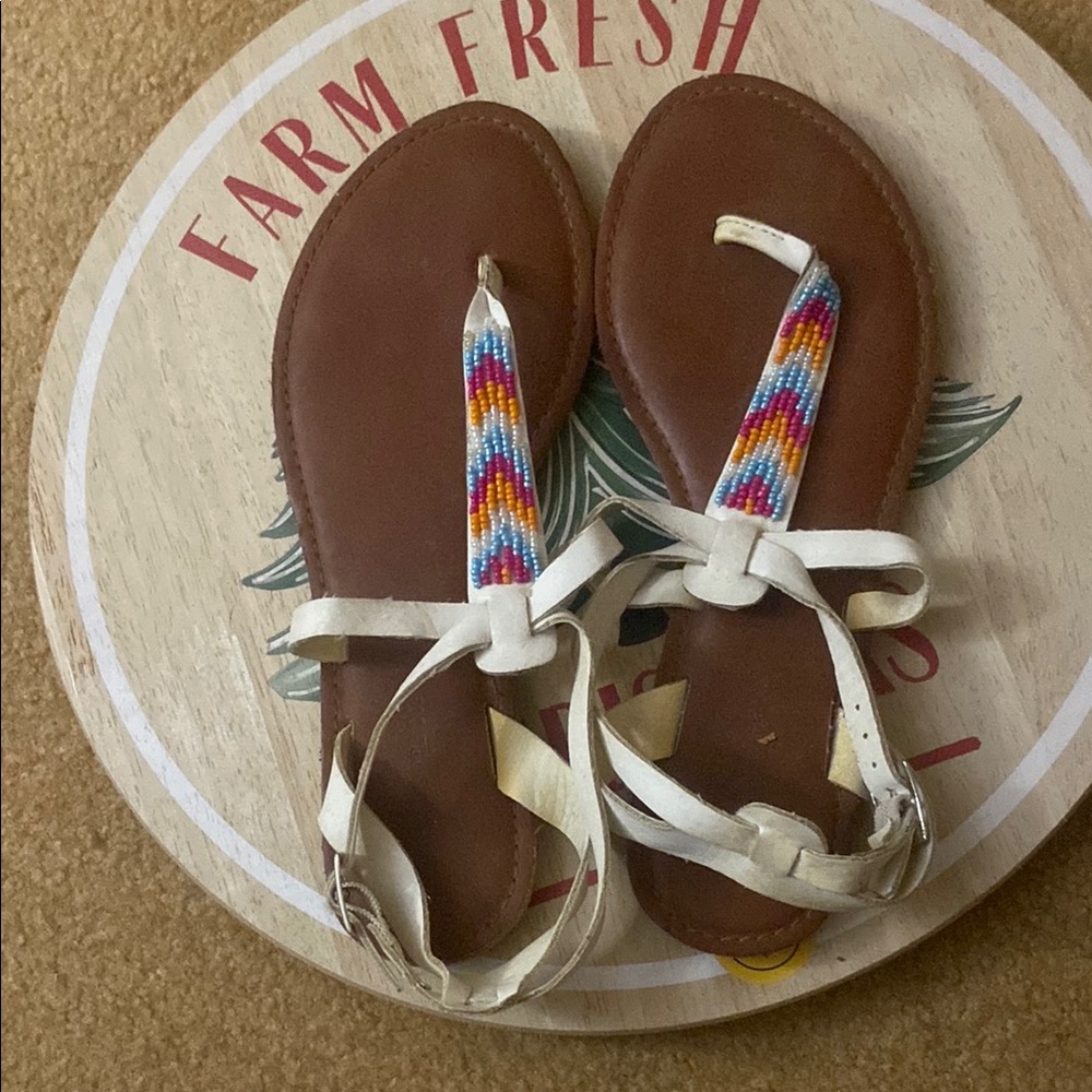 Brown Sandals with Colorful Beaded Straps